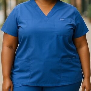Jaanuu | Light Blue 3 Pocket Short Sleeve Scrub‎ Top 2X Medical Work Uniform